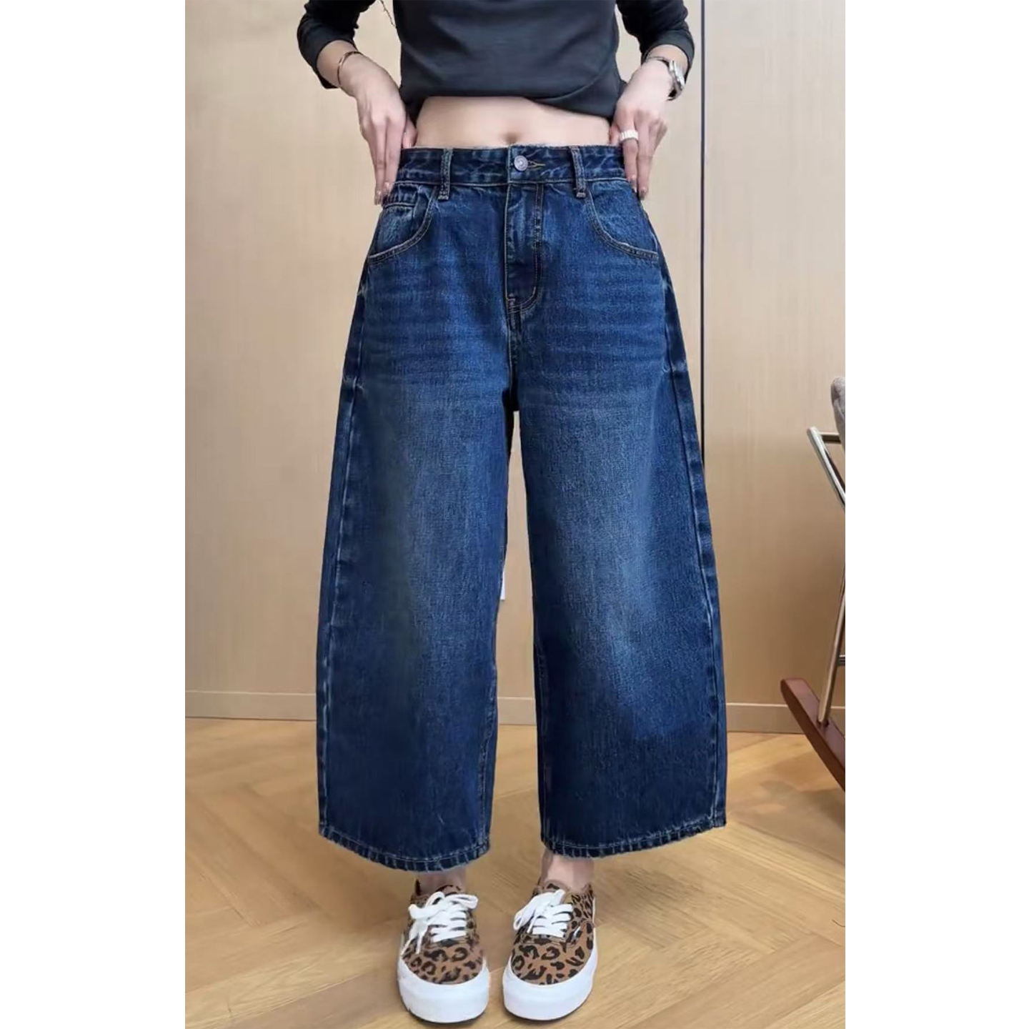 艾塔莉显瘦宽松百搭基础款牛仔裤女冬季新款常规水洗九分裤直筒裤