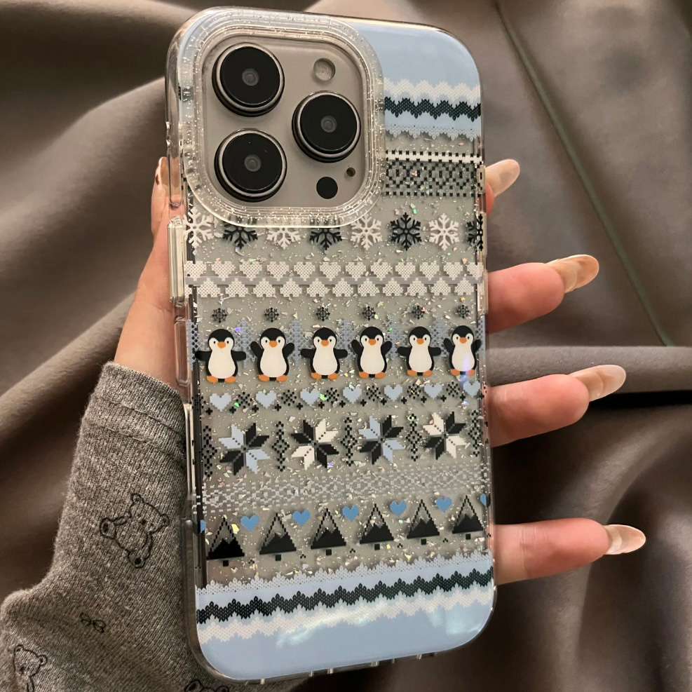欧克里里闪粉雪花小企鹅适用苹果17/16/15/14promax手机壳13/12/1