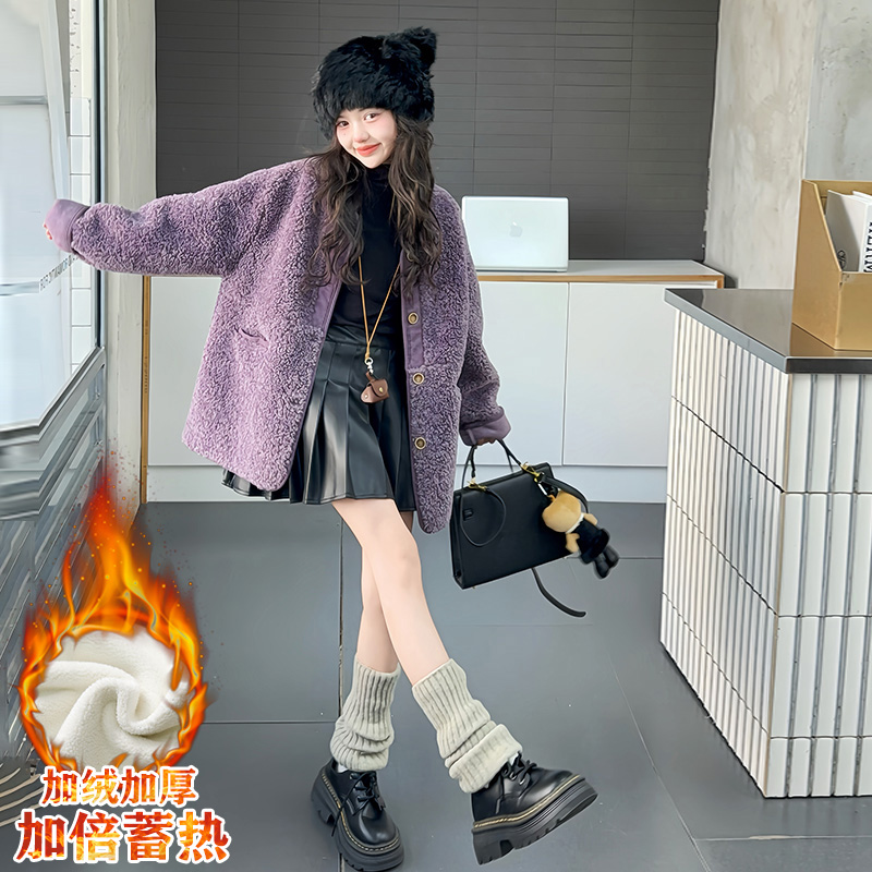 【酷哒仔】女童加绒加厚皮毛一体外套2025秋冬装小香风女孩子外套潮