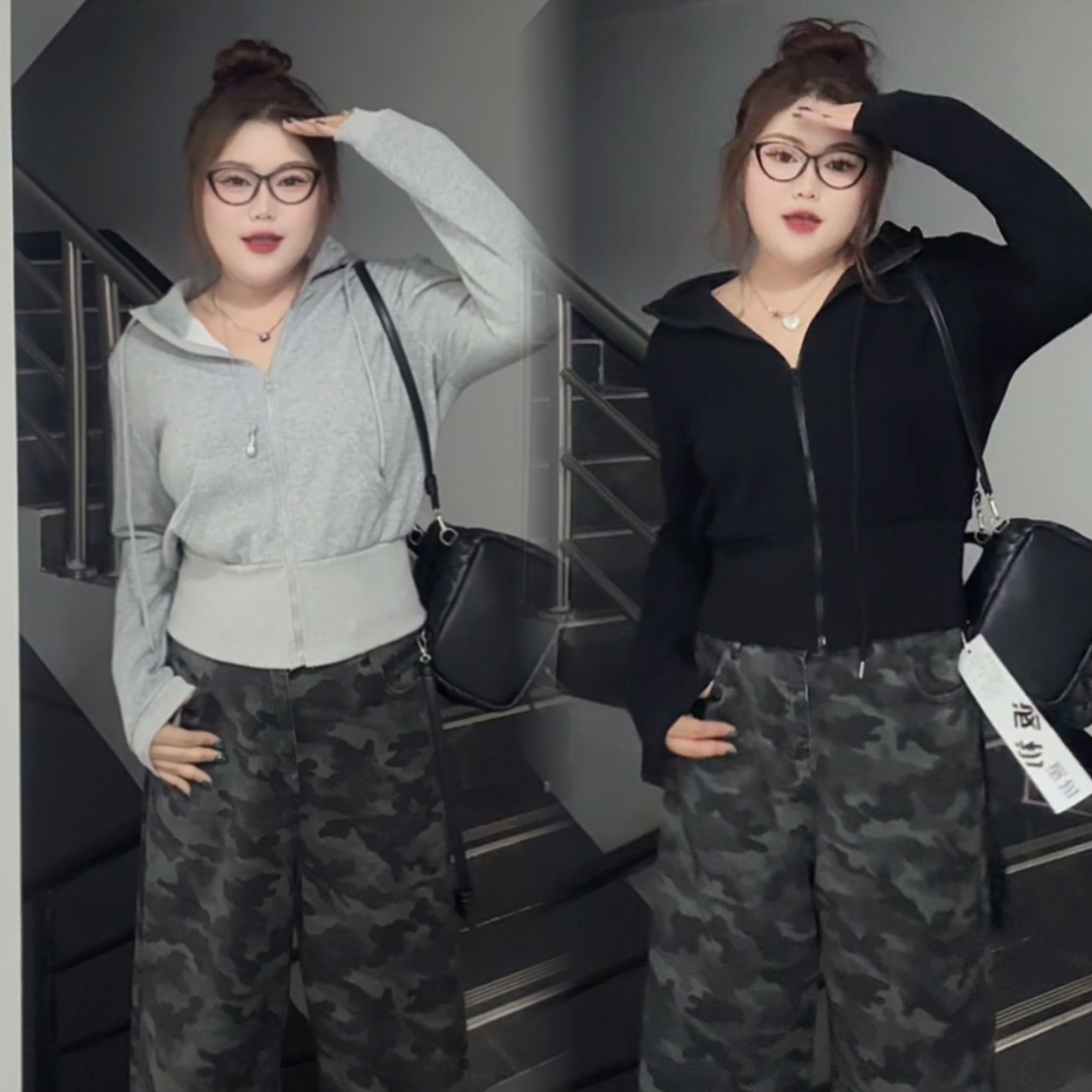 2025胖MM秋冬新款韩版时尚设计感加绒短款拉链连帽卫衣外套0059