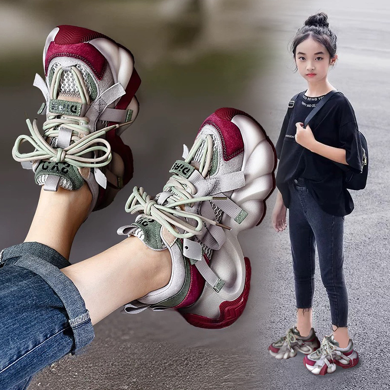 女童运动鞋2025新款春秋网面透气儿童超轻老爹鞋中大童女孩跑步鞋