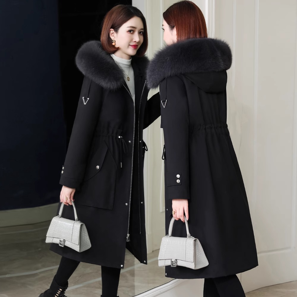 派克服女款真毛内胆可拆卸2025冬季新款大衣中长款过膝皮草外套