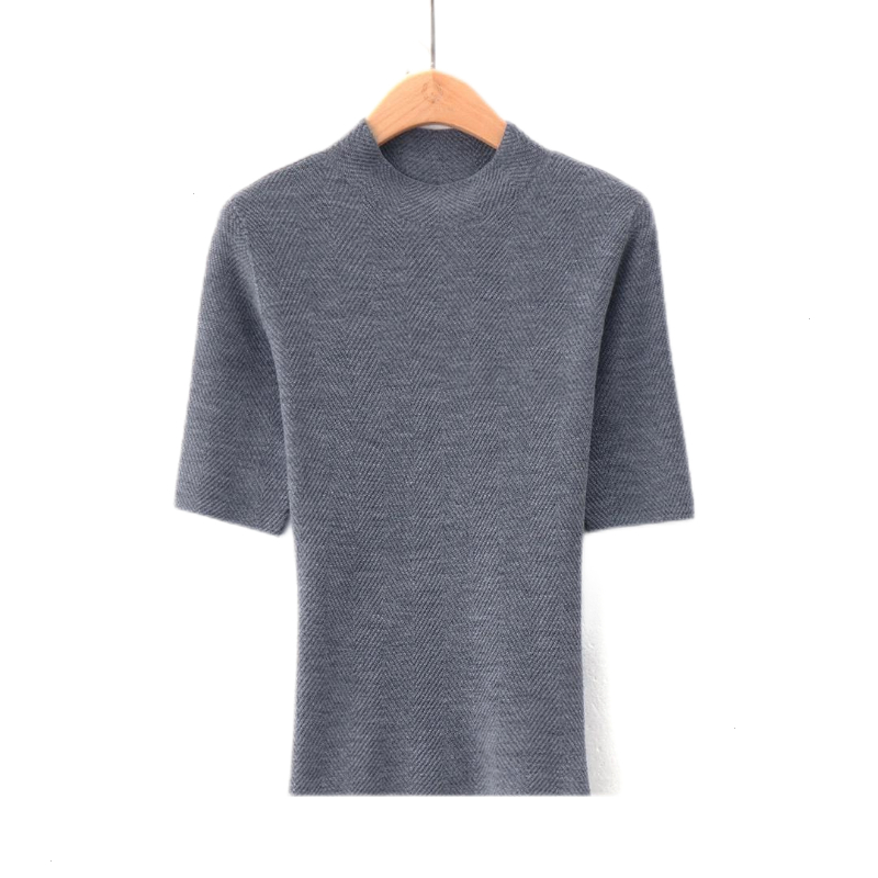 新款春装新款中袖宽松针织衫女薄款气质半高领秋冬毛衣打底上衣女