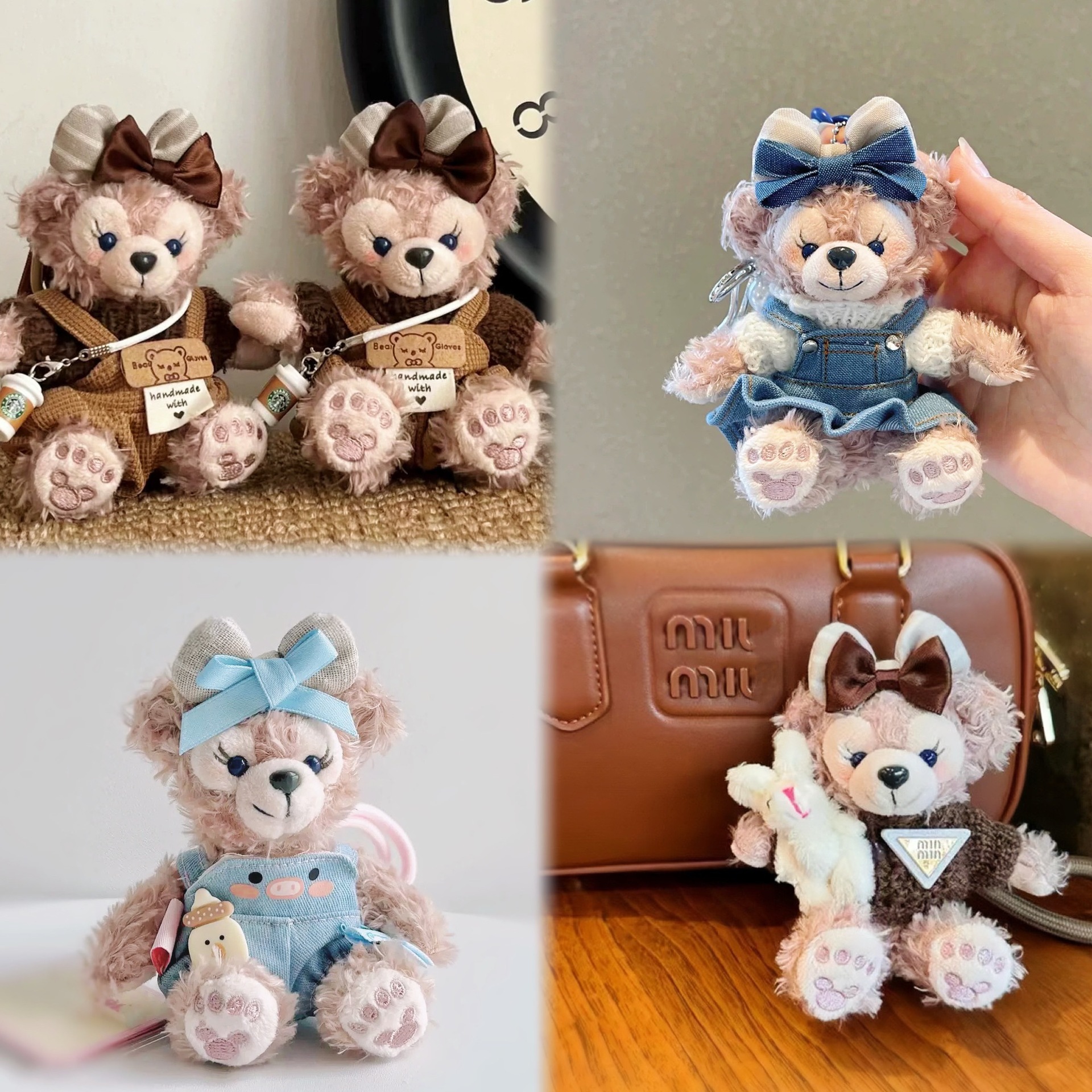 新款小熊玫玫包包挂饰女卡通布朗尼背带裤雪莉玫车载挂件钥匙扣