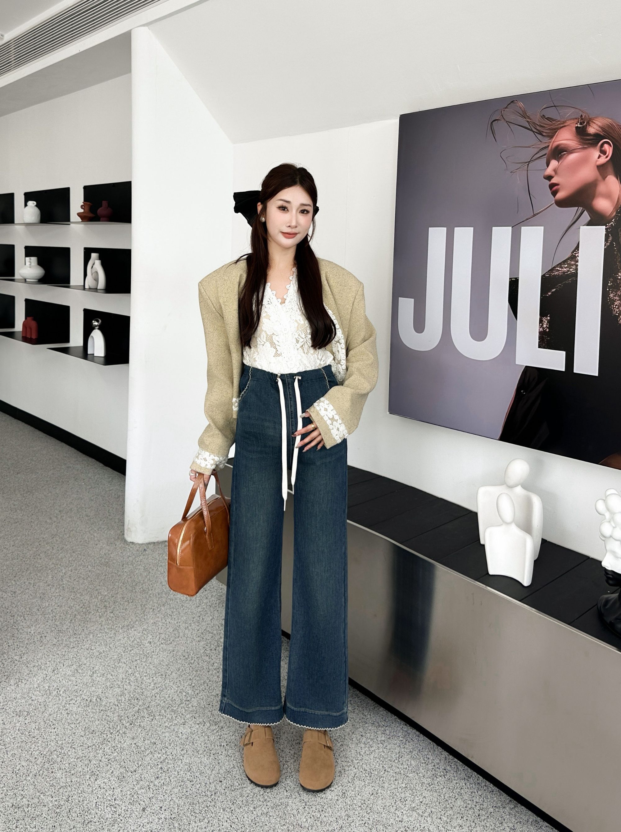 孕妇裤秋冬精品牛仔裤高品质直筒牛仔黑金奶奶裤加绒阔腿裤