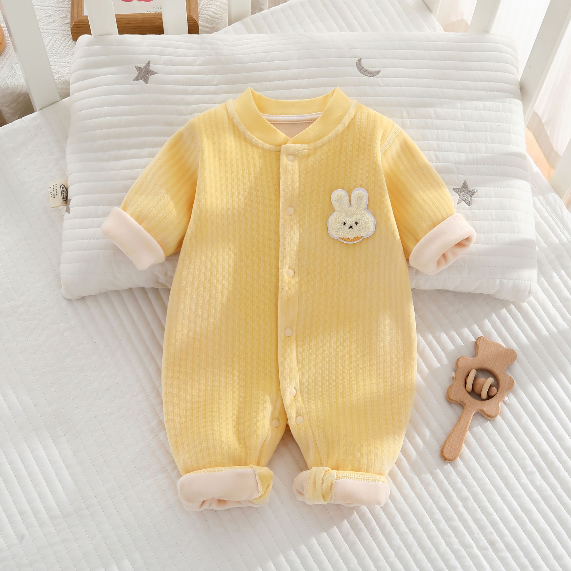 宝宝秋冬哈衣爬服婴儿摇粒绒连体衣秋冬加绒保暖棉衣幼儿外出服