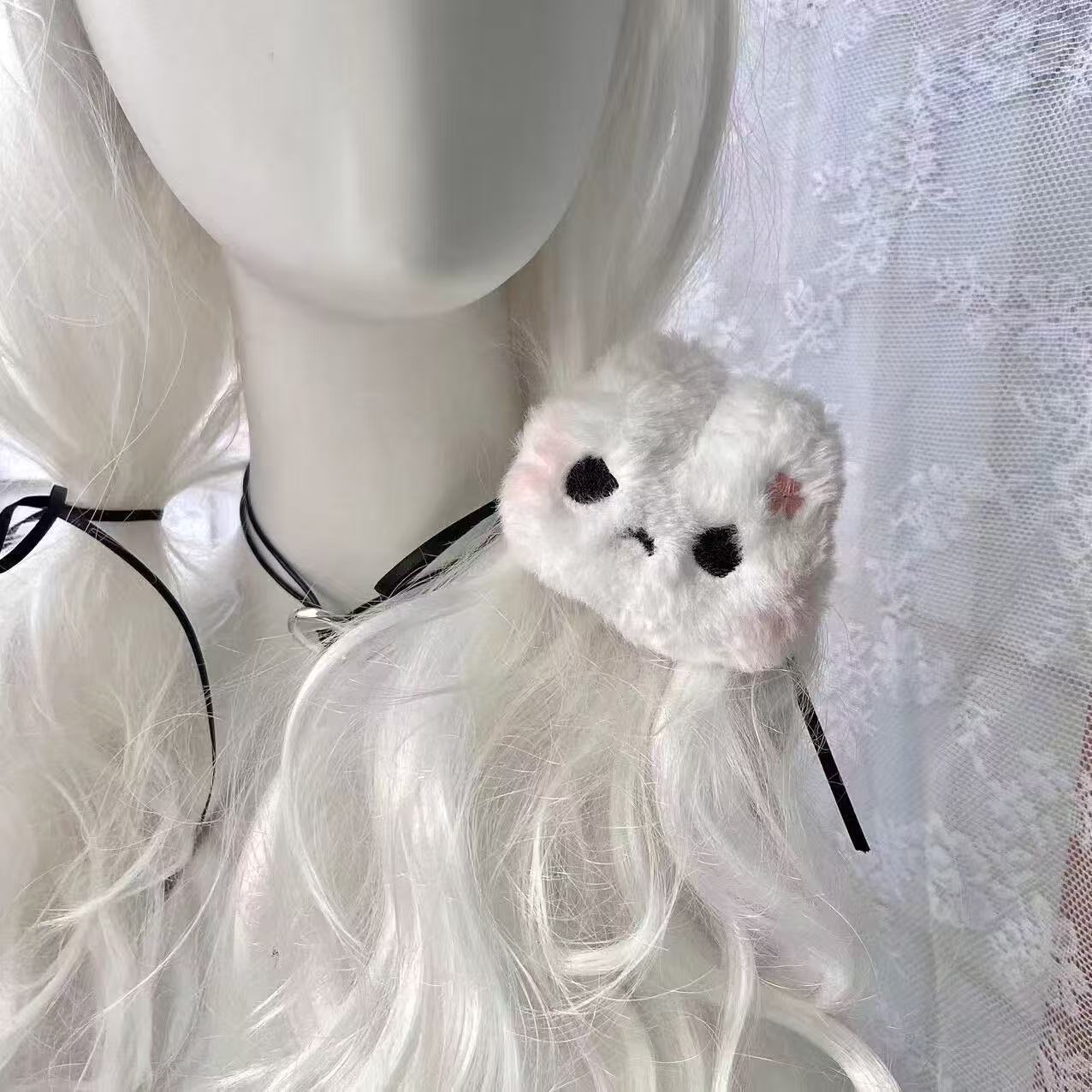 （利灵）哭泣猫生气兔公仔发夹宅系软妹小众少女可爱二次元发绳头绳