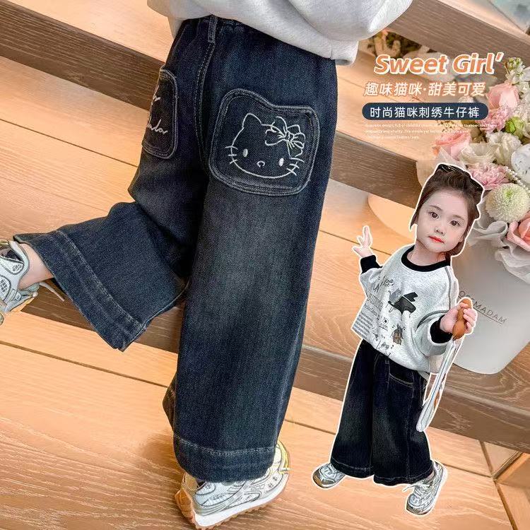 女童阔腿裤2025春秋新款女孩直筒牛仔裤儿童洋气韩版宽松裤子百搭