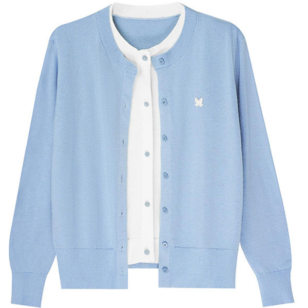 【洱海】春季欧若风时尚休闲百搭假两件针织气质圆领毛衣开衫1583