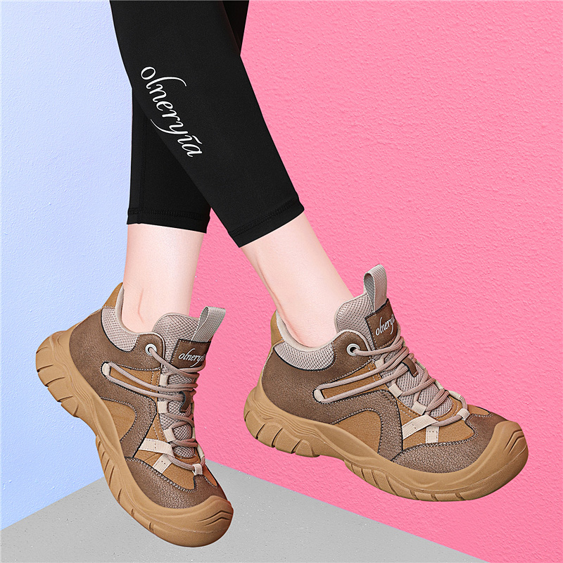 高帮老爹鞋女款2025新款圆头秋冬厚底旅游运动休闲登山鞋时尚百搭