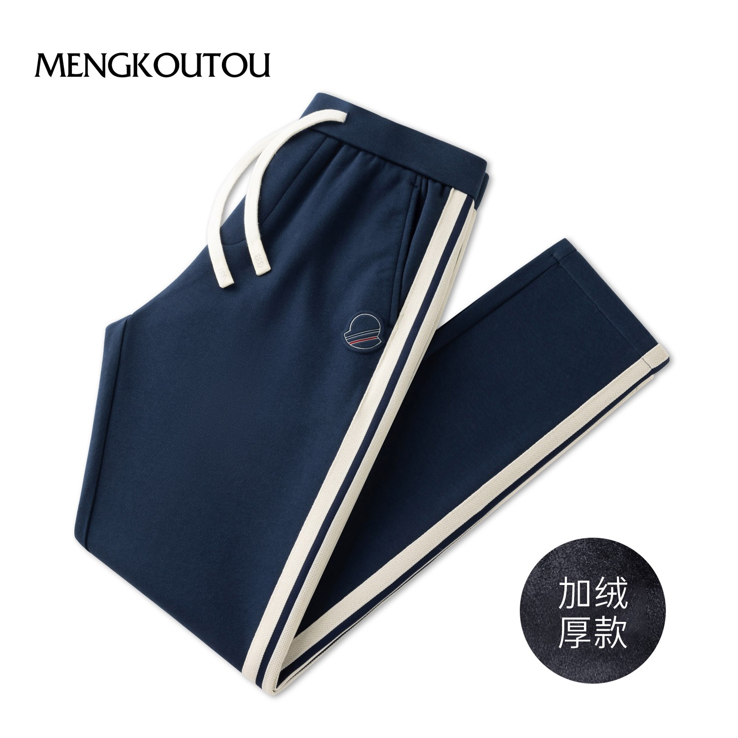 蒙口透侧边条纹运动休闲裤男士冬季加绒加厚新款潮流宽松经典