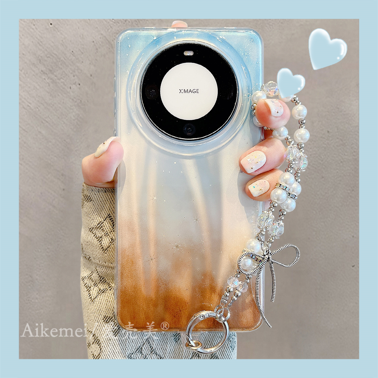 适用华为mate70pro+手机壳渐变晕染Mate60pro+黑蓝棕流星纹链条