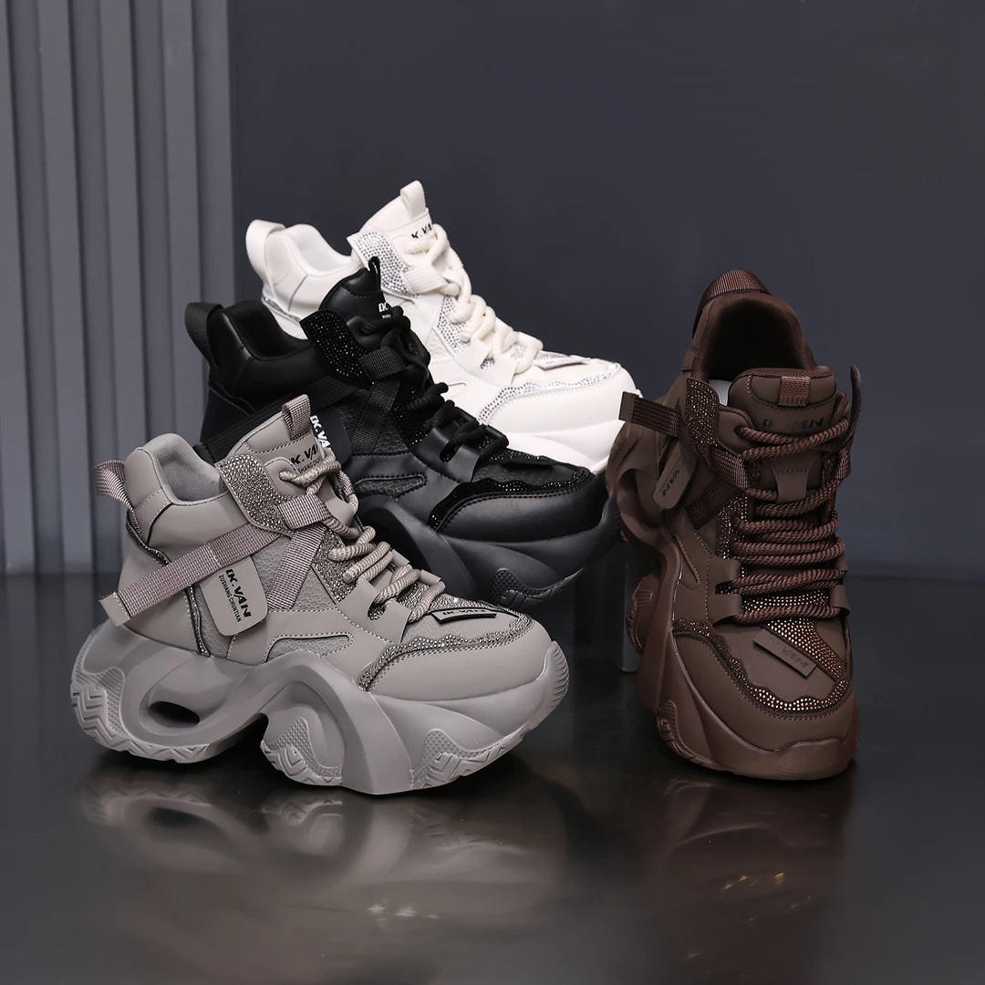 头层牛皮新款透气网红厚底百搭运动休闲增高慢跑老爹女鞋休闲女鞋