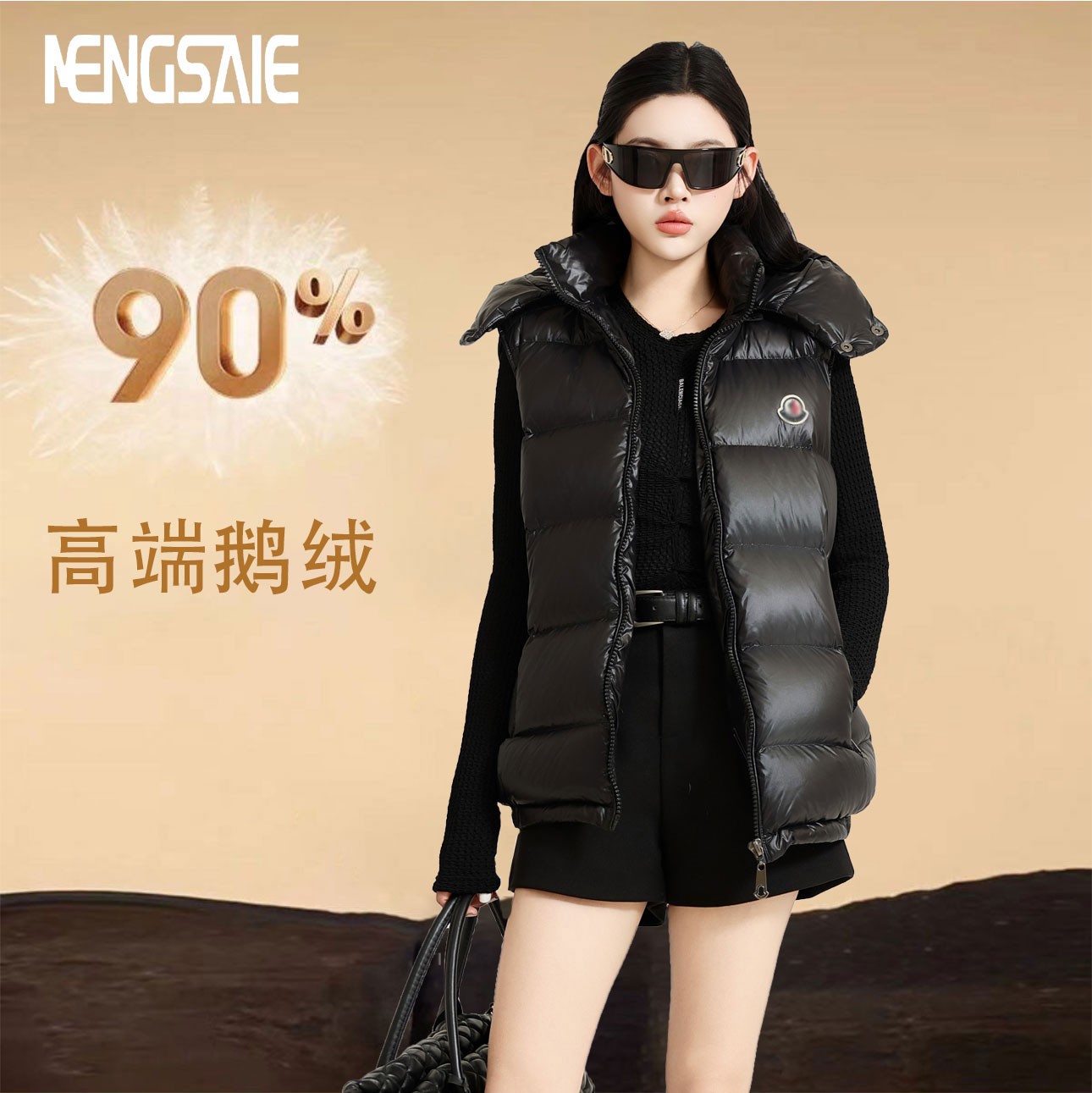 【用琥珀流光风打开秋天】90白鹅绒羽绒保暖冬季情侣连帽短款马甲