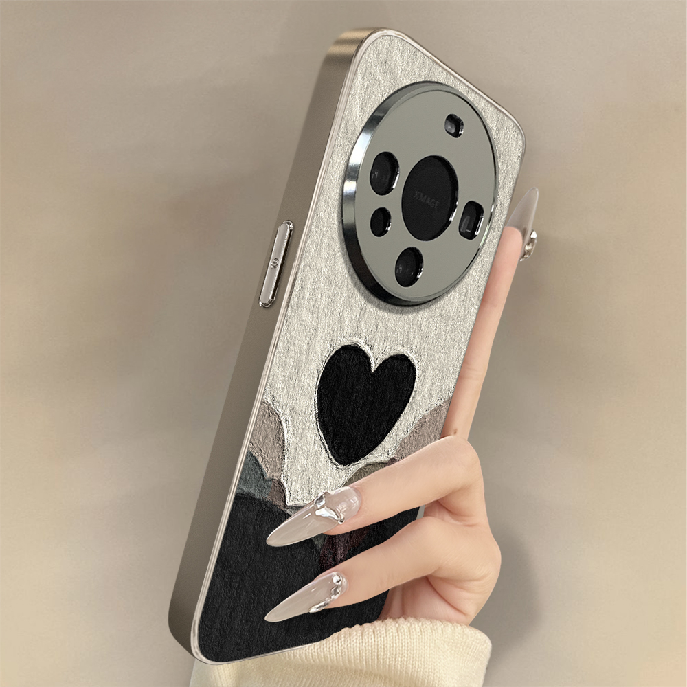 黑色爱心适用华为mate80pro手机壳新款mate70全包防摔mt60保护套