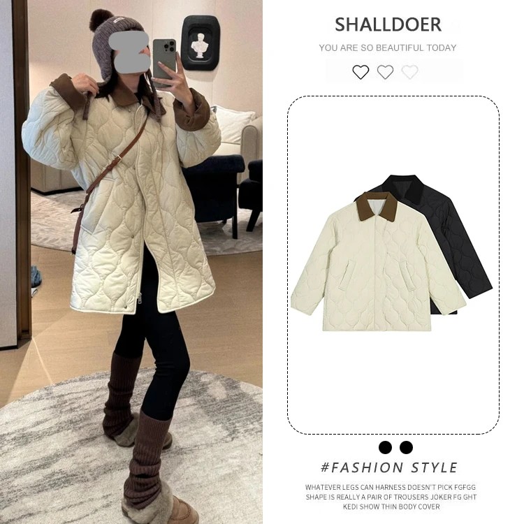 2025新款秋冬慵懒风时尚中长款棉服女保暖百搭风派克服设计感棉袄