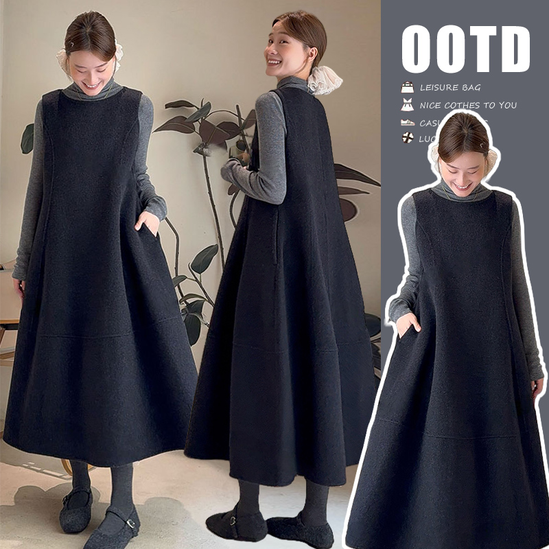 时尚孕妇装2025秋冬一整套穿搭时髦减龄打底衫上衣搭配毛呢背心裙