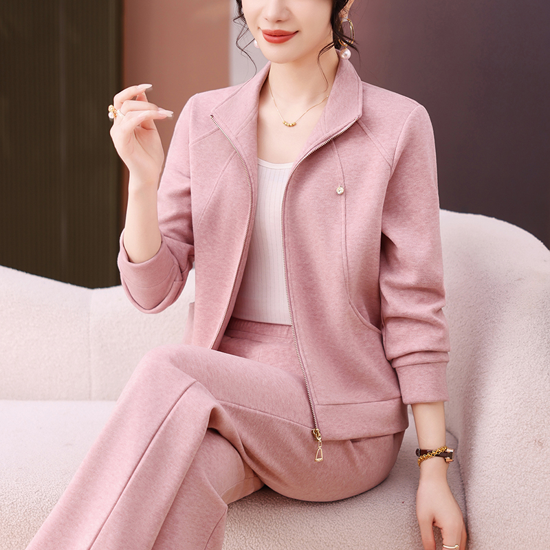 高贵妈妈秋装运动套装女2025新款时尚洋气立领开衫外套休闲两件套
