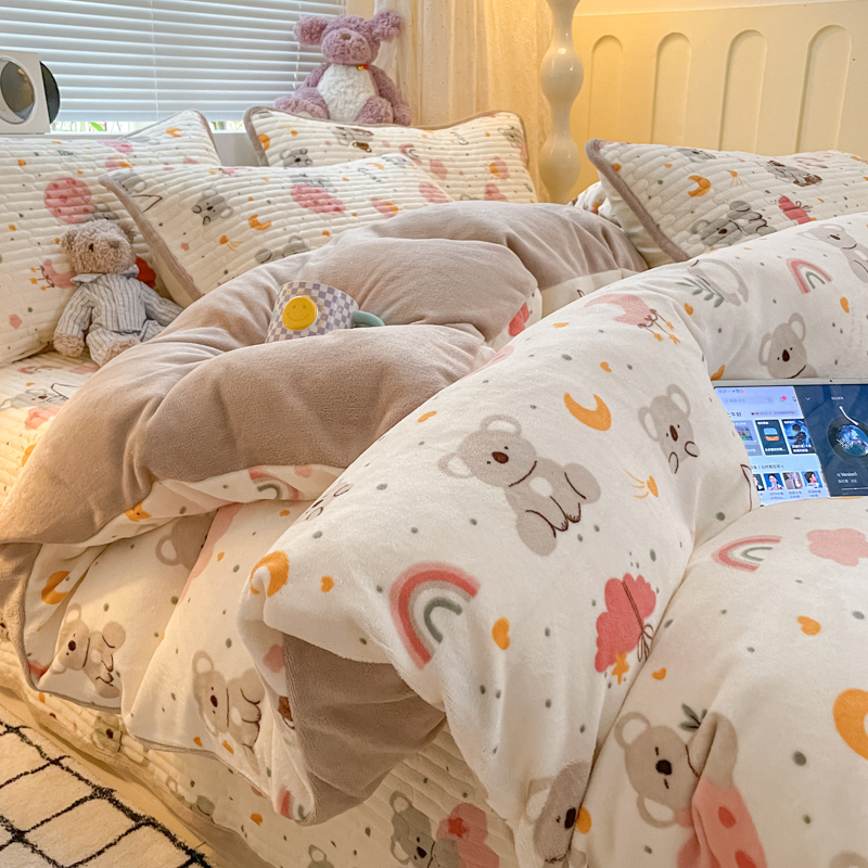 加厚牛奶绒被套单件双面加绒被单冬季毛绒法兰珊瑚绒宿舍三四件套