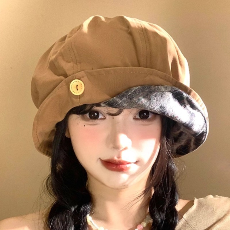 小众设计高级气质双檐八角帽帽子男女春夏秋百搭帽子大头围秋冬