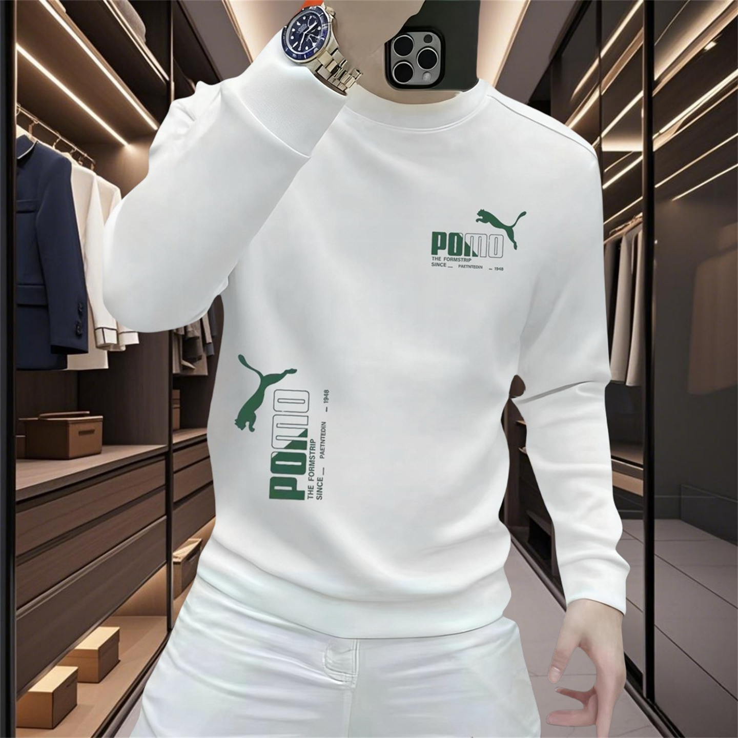 重磅潮牌男士卫衣时尚百搭圆领休闲t恤欧货高端修身加绒加厚上衣