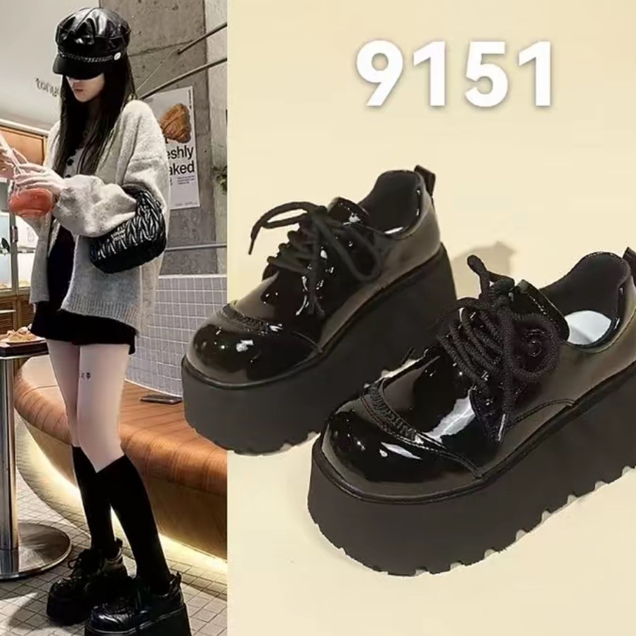 松糕鞋百搭休闲千金风圆头防水台乐福鞋皮鞋学院风厚底女鞋9151