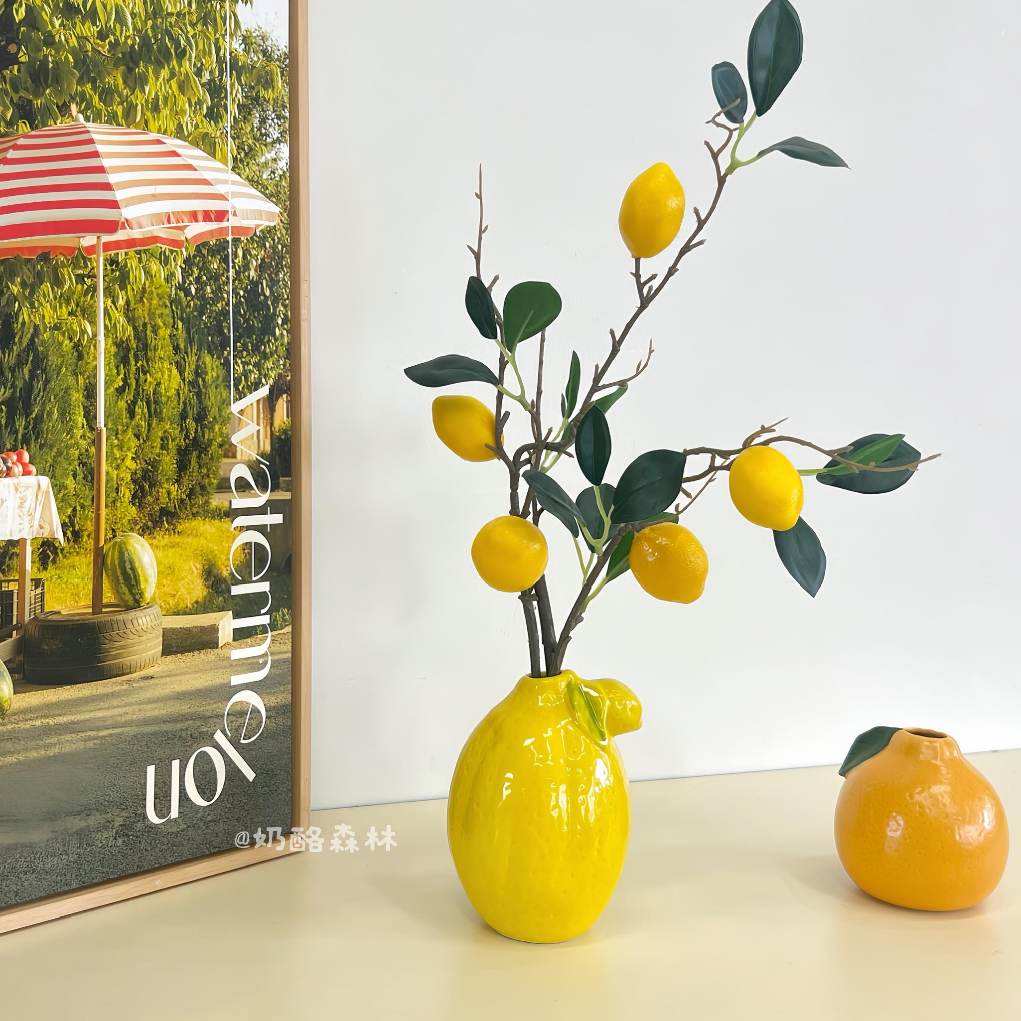 北欧风创意柠檬花瓶仿真柠檬果 软装客厅电视柜玄关新年装饰摆件