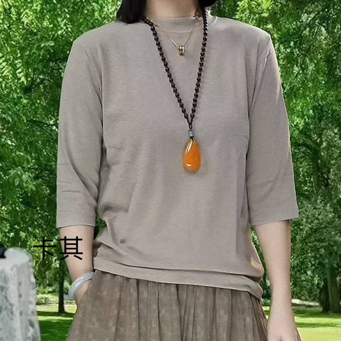 2533 简约百搭小圆领大弹力六分袖T恤