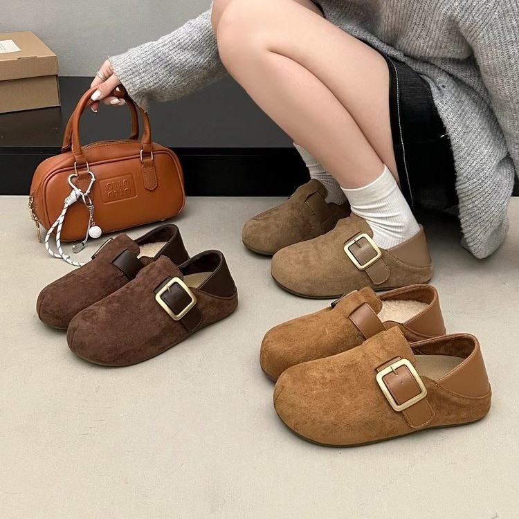 韩版2025秋季新款内增高勃肯鞋女两穿复古丑萌反绒皮女单鞋乐福