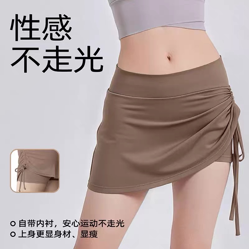 运动短裙防走光女抽绳高腰收腹跑步显瘦瑜伽热裤夏性感健身休闲裙