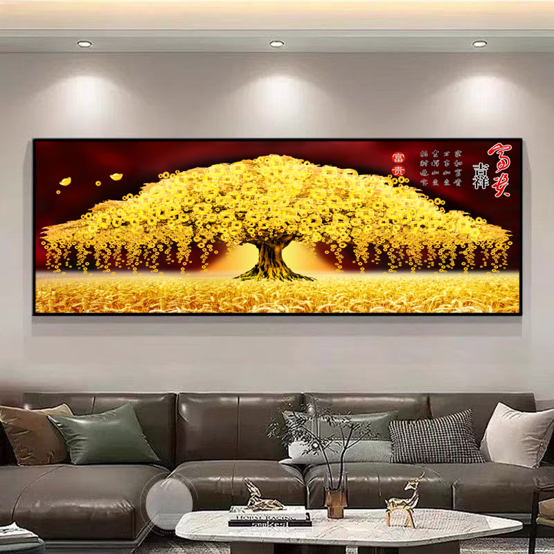 （发财树吉祥如意横幅画）客厅沙发背景墙办公室晶瓷客厅背景墙挂画