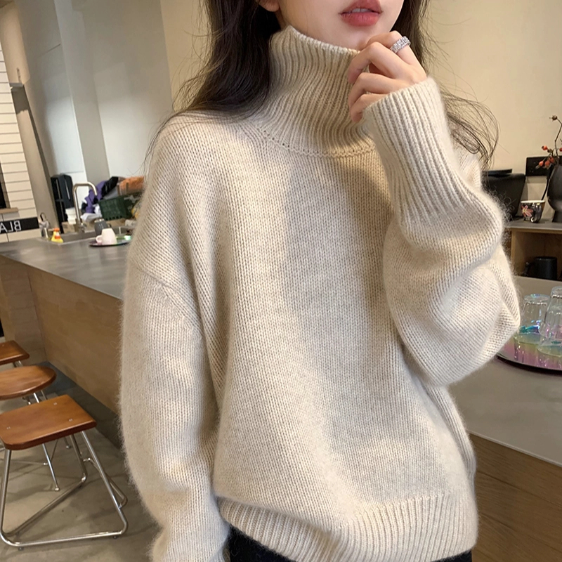 加厚高领毛衣女套头内搭秋冬季洋气外穿软糯慵懒风宽松针织衫上衣