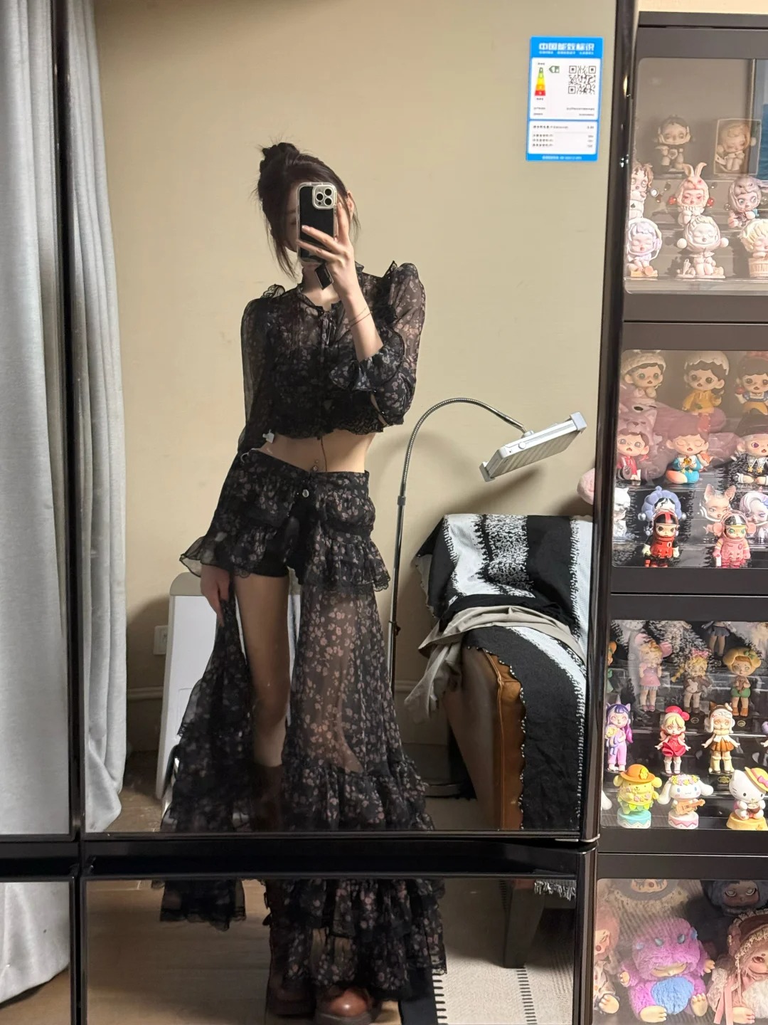 【迎岚】花语法式复古蕾丝边短款上衣女2025秋季新款显瘦半身裙套装