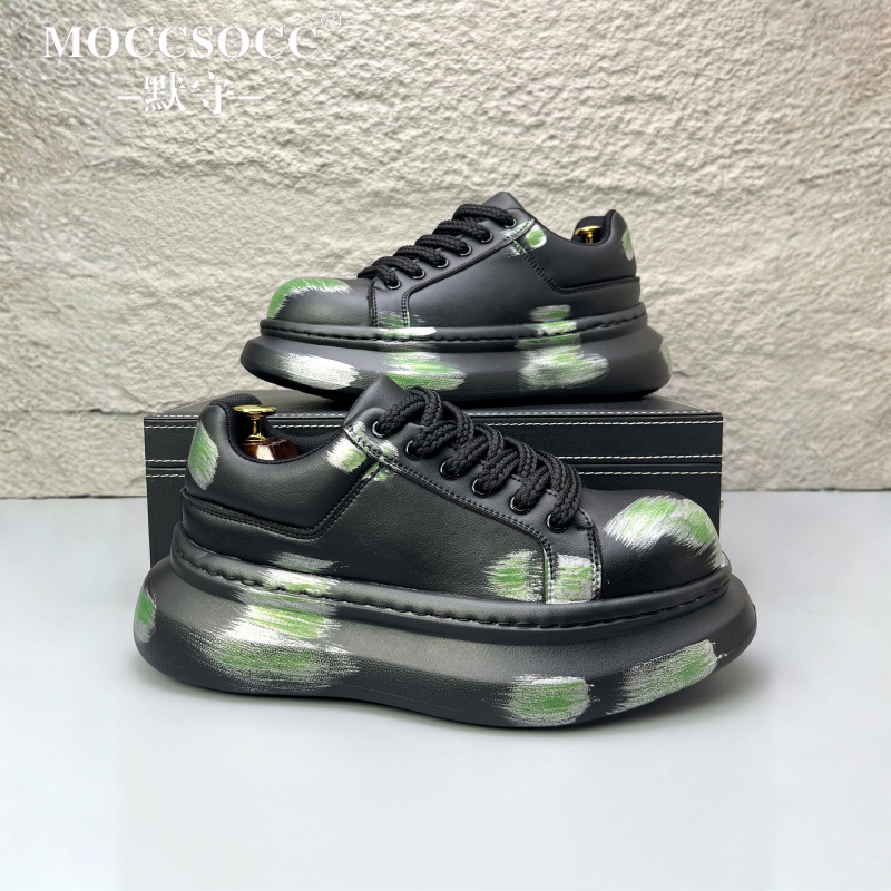 MOCCSOCC板鞋男款轻奢潮流涂鸦男鞋厚底增高鞋时尚百搭休闲运动鞋