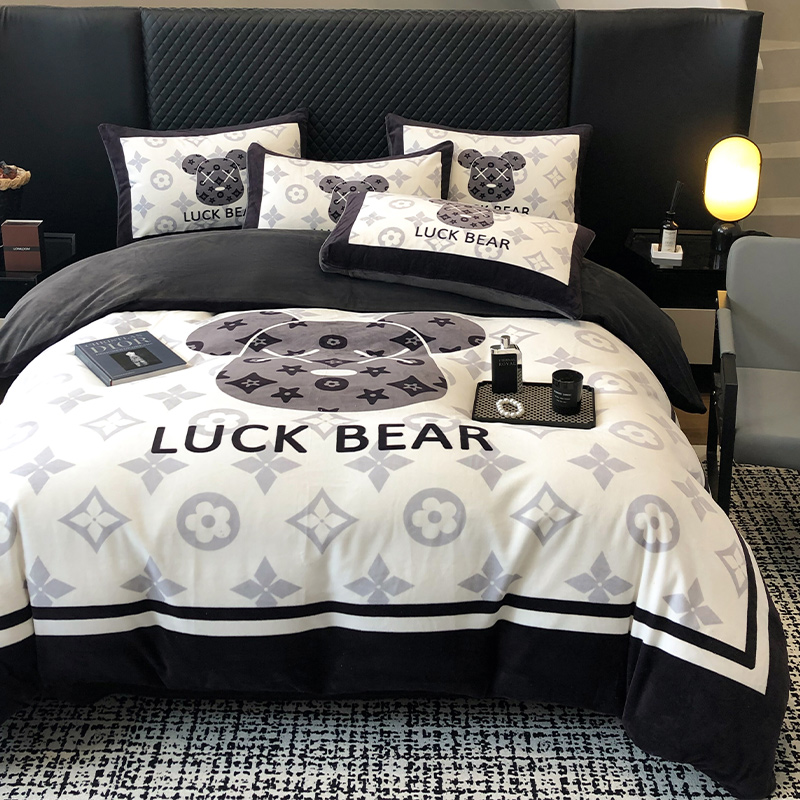 牛奶绒冬季轻奢双面加厚被套床单珊瑚绒法兰绒三件床上用品四件套