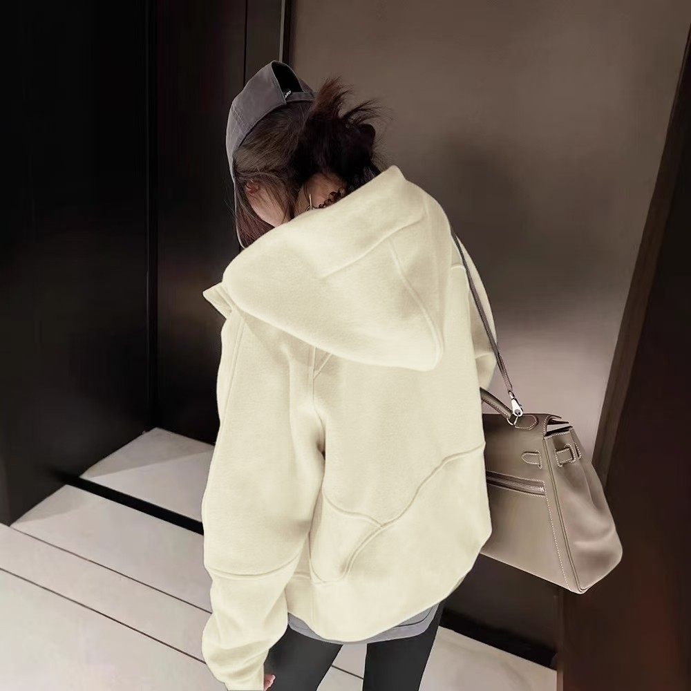 山东即墨加厚LULU卫衣女春季小个子宽松连帽正肩慵懒风外套穿搭