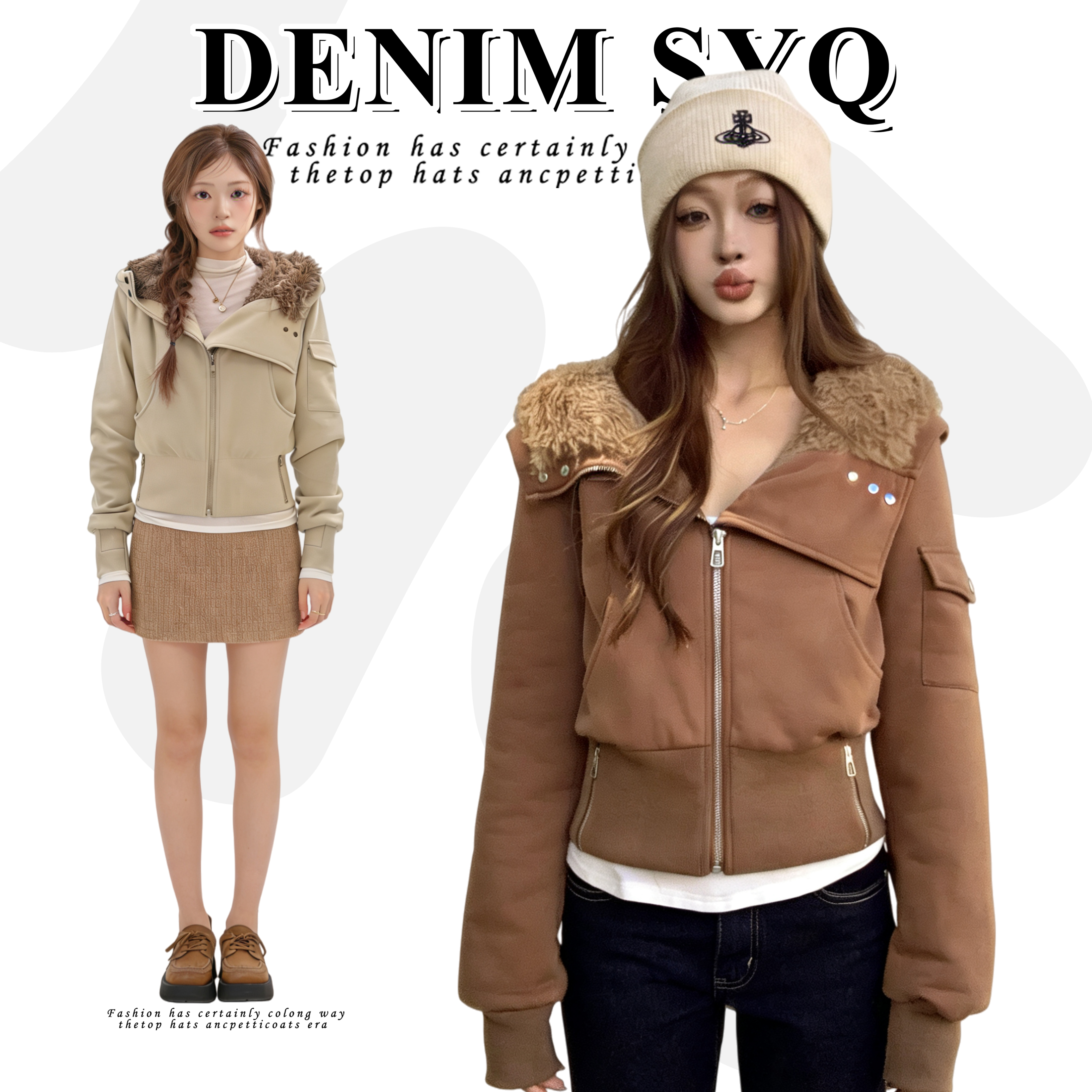 焦糖可颂 毛领连帽外套女2025秋冬新款设计感短款开衫上衣