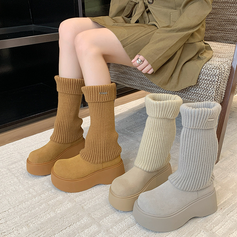 【宝贝】时髦精金属标腿套针织小腿袜套加厚中筒堆堆靴短靴短靴
