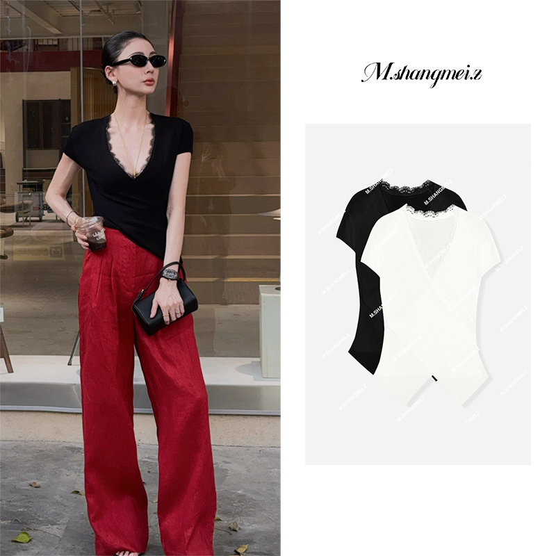 M.SHANGMEI.Z/沐熙【理想主义】美大哥气质轻奢时尚蕾丝上衣X042350