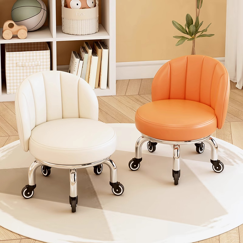 静音万向大贝壳矮凳子家用滑轮换鞋结实耐用宝宝凳子靠背椅