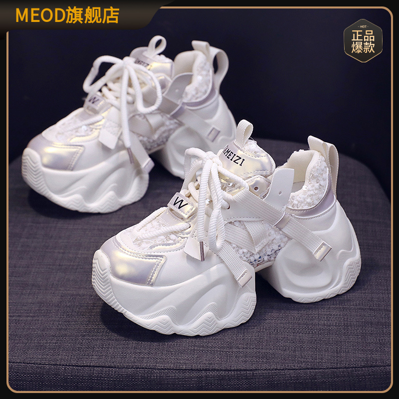 MEOD欧洲站老爹鞋女夏季2026新款珠片网面透气厚底增高时尚休闲鞋