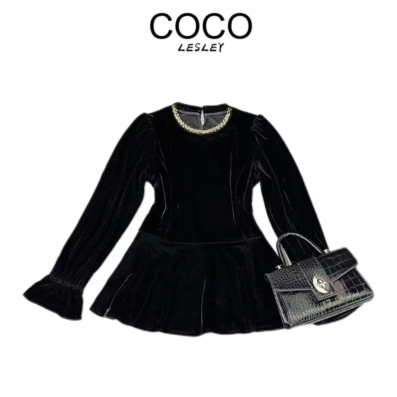 定制款丝绒上衣禅意飘飘重工穿搭网红百搭复古春夏收腰出游服装女