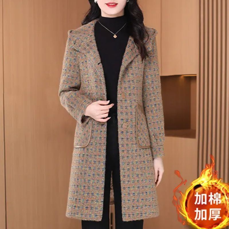 秋冬新款高级感加棉加厚毛呢大衣女时尚减龄洋气显瘦中长风衣外套