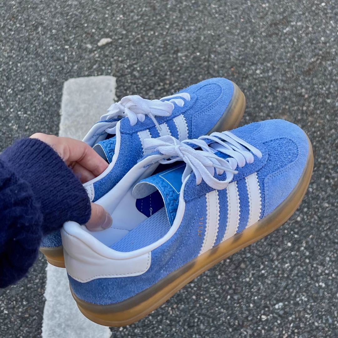 官方高端正品蓝色三杠德训鞋真皮厚底男女鞋情侣休闲百搭运动板鞋