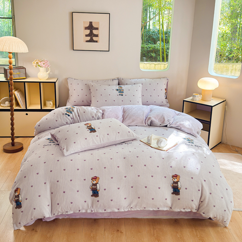 四件套牛奶绒双面绒加厚冬季加绒防静电床上四件套宿舍三件套