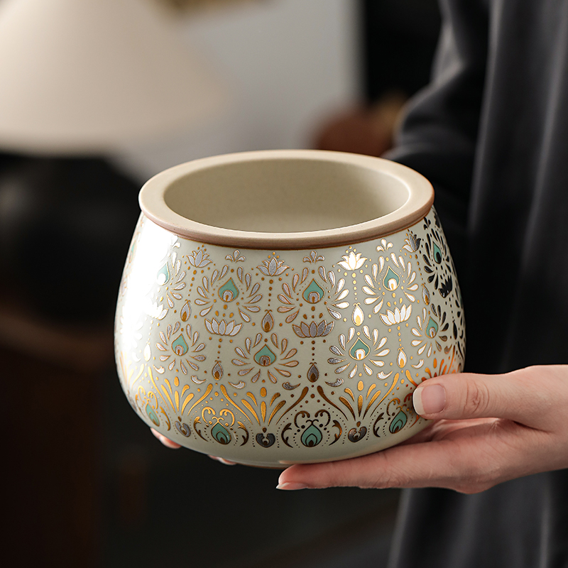 物姿当代汝窑敦煌茶洗杯洗家用陶瓷建水茶渣缸水盂茶盂功夫茶具