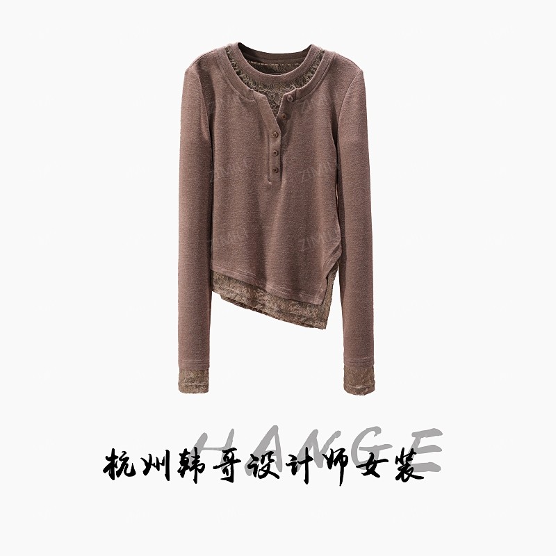 【韩哥欧货女装】冬季加厚羊毛《水溶蕾丝》高弹显瘦打底上衣10101-A9