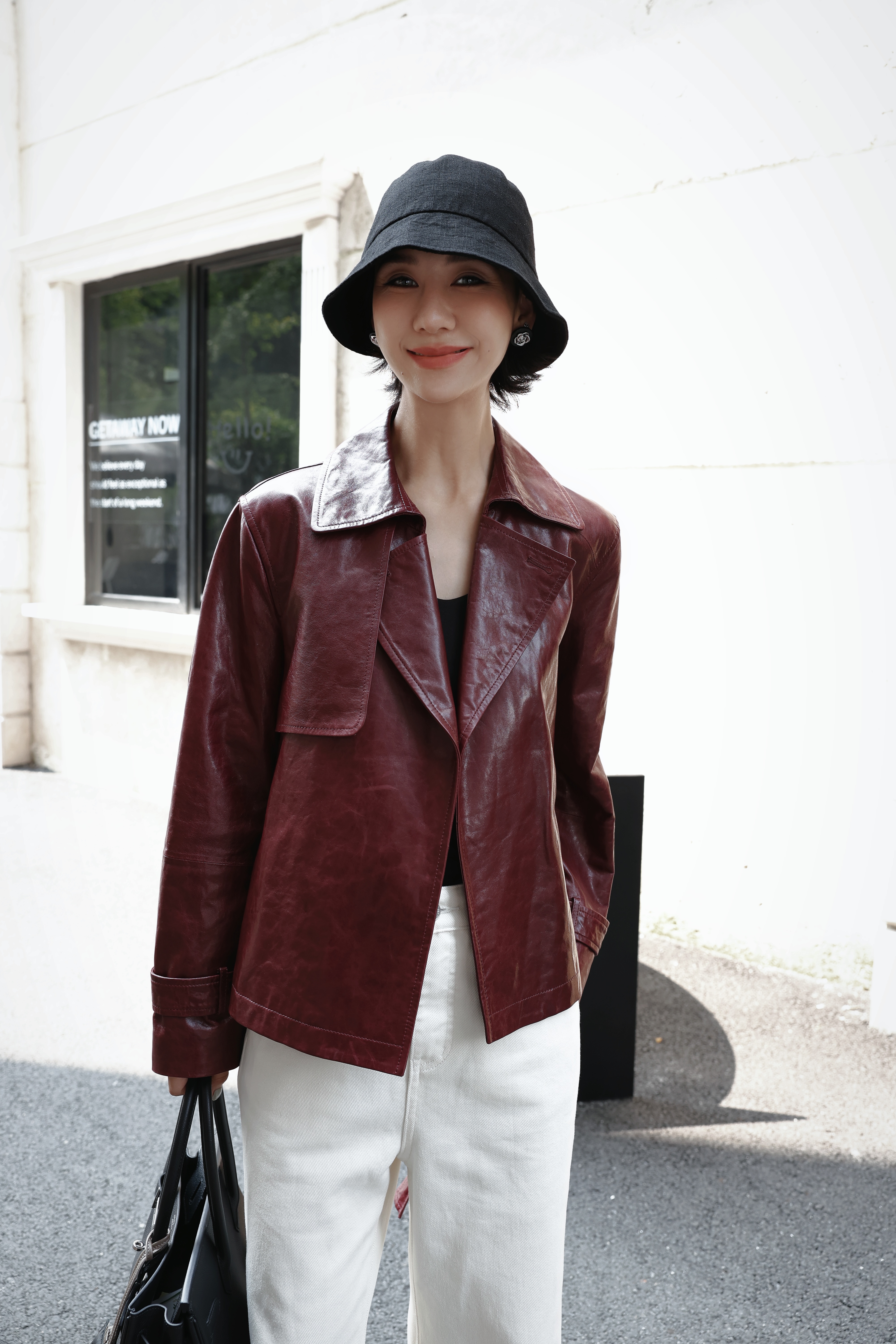 TT设计师【陶柚】日系高级感复古感羊皮革长袖短外套女TT190674