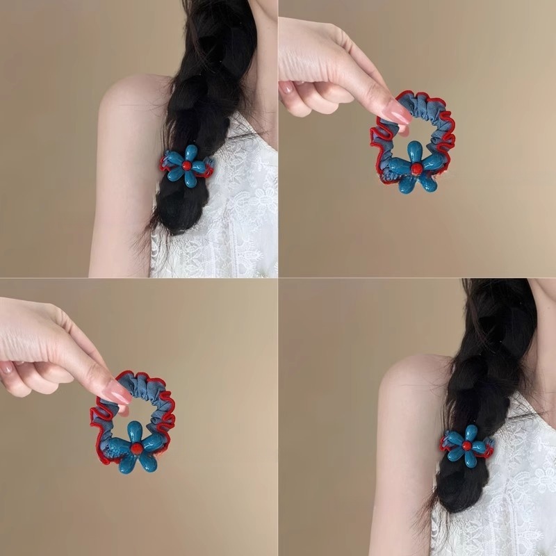 韩系花朵牛仔小肠发圈女高级感扎头发绳高弹力耐用皮筋头绳不伤发