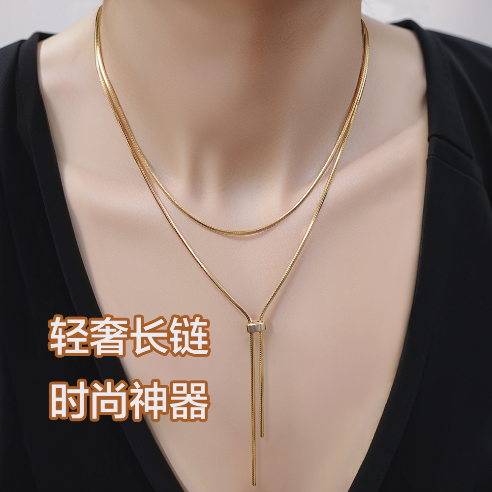 链子925银 蛇骨项链抽拉长款双层叠戴毛衣链搭衣服小众高级感新款